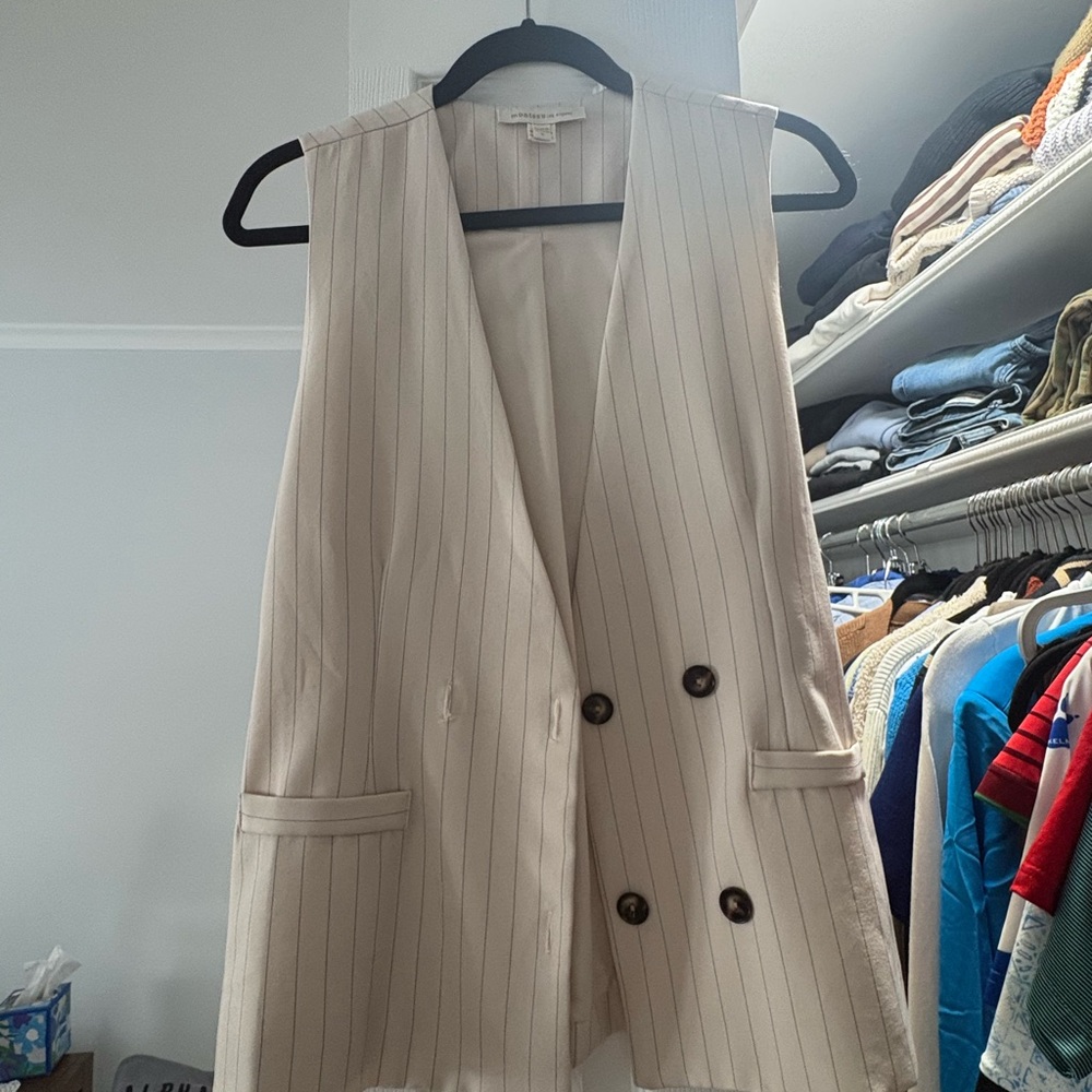 Monteau Beige Pinstripe Vest